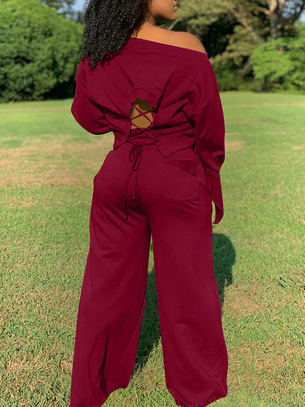 Set aus Sweatshirt mit Schnürung und Hose mit weitem Bein