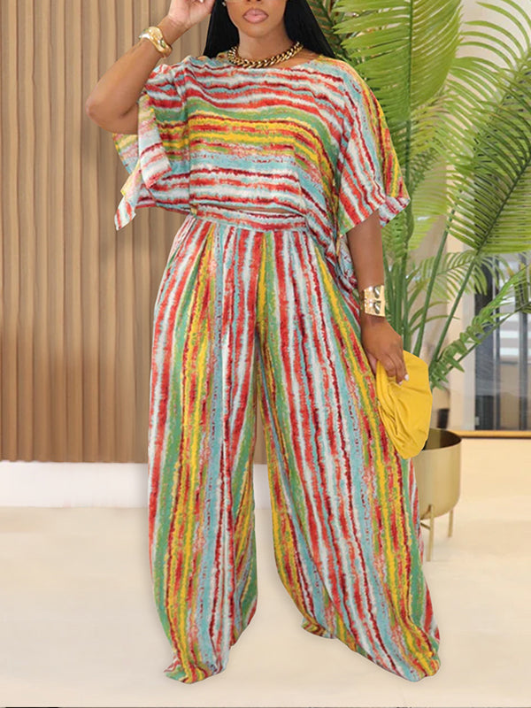 Set aus gestreiftem Oberteil und Hose mit weitem Bein