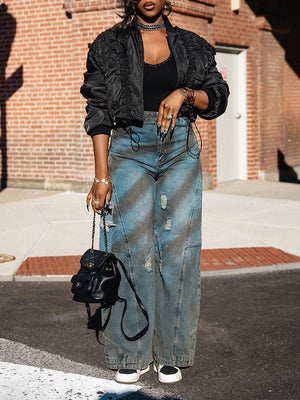 Distressed Wide-Leg Jeans