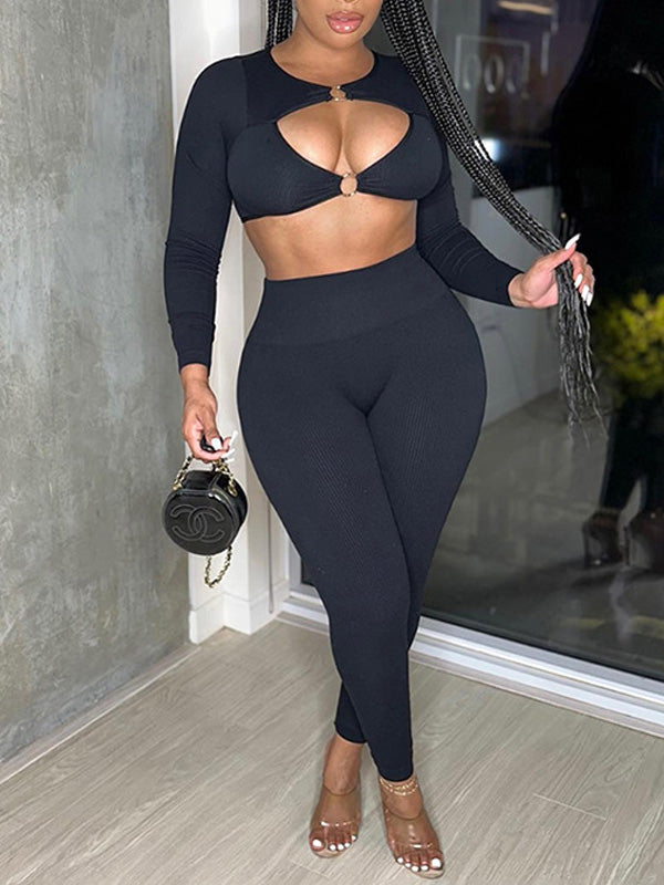Ensemble haut court uni et pantalon de jogging