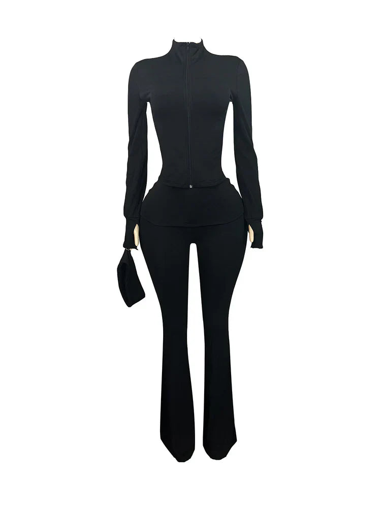 Sculpt Jacket & Flare Pants Set With Headband
