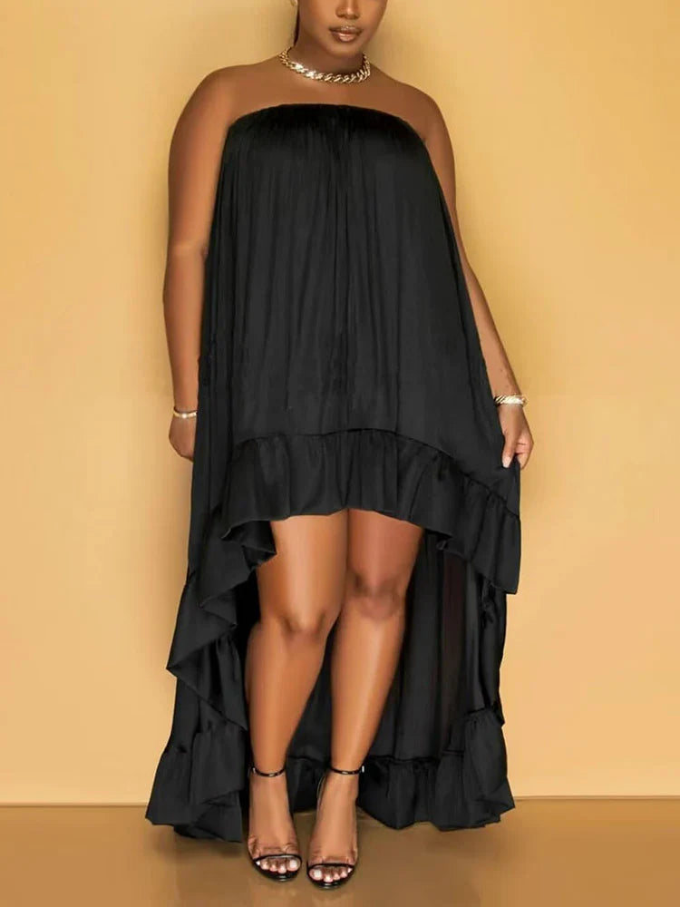 Strapless Ruffle High-Low Dress