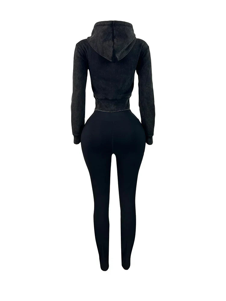 Washed Hooded Jacket & Leggings Set