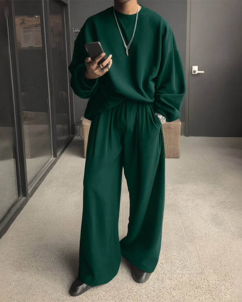 Long Sleeve Sweatshirt&Wide Leg Pants Set