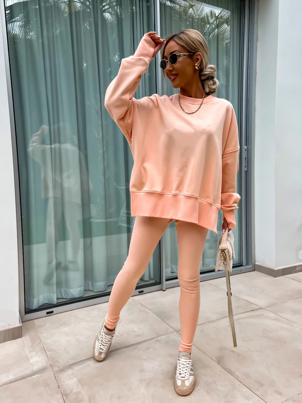 Casual Skinny Pants Loose Sweatshirt Set