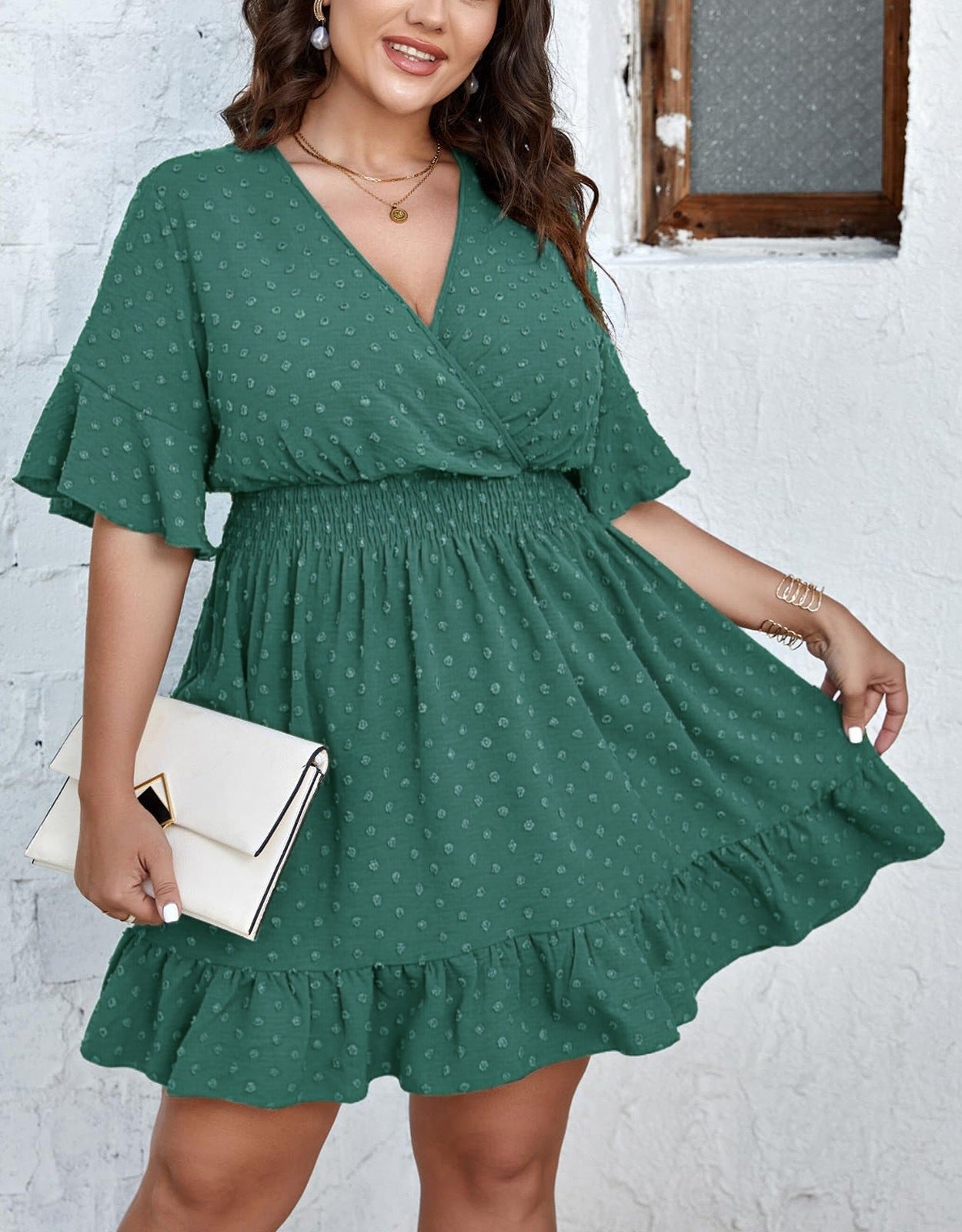 Plus Size Solid Short-Sleeve Dress for Casual Wear
