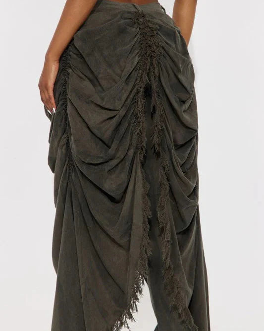 Distressed Overlay Fringe Draped Jeans