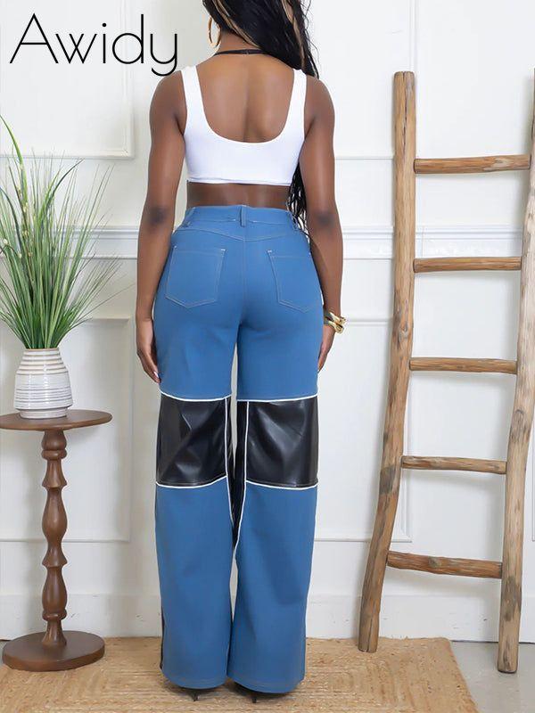 Faux-Leather Combo Jeans