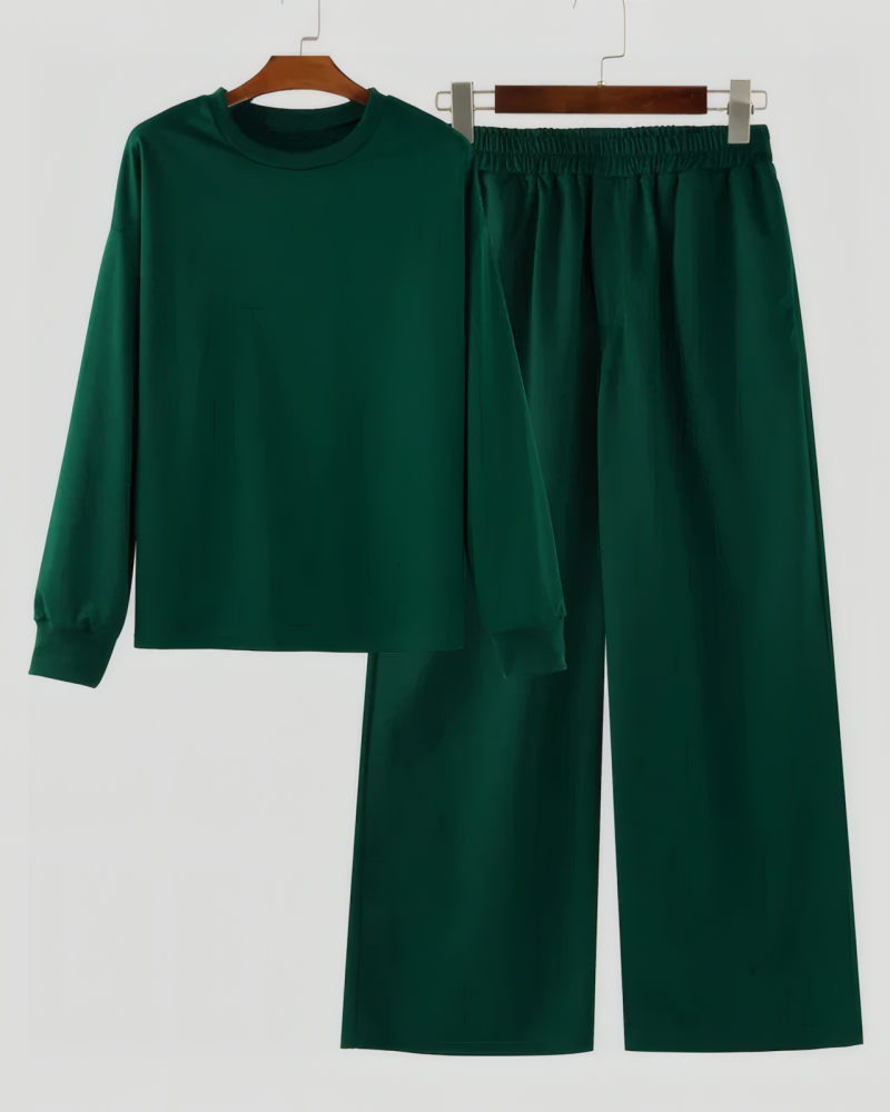 Long Sleeve Sweatshirt&Wide Leg Pants Set