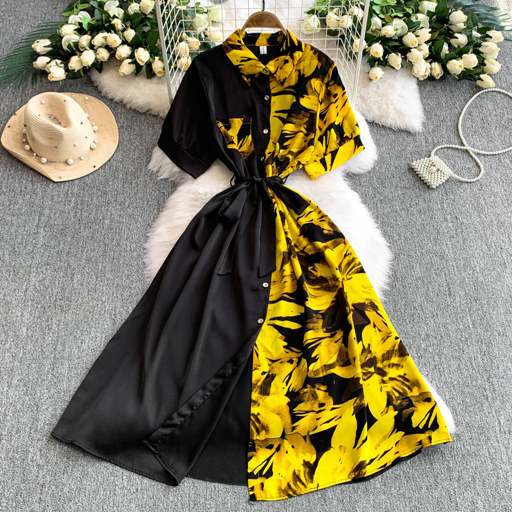 Printed Short-Sleeve Shirt Maxi Dress for Summer Casual