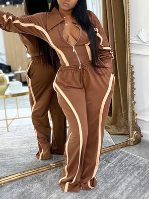 Ensemble veste et pantalon à rayures avec fermeture éclair sur le devant