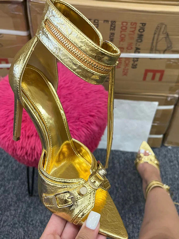 Ankle Zip Strap Pointed Toe Sandals