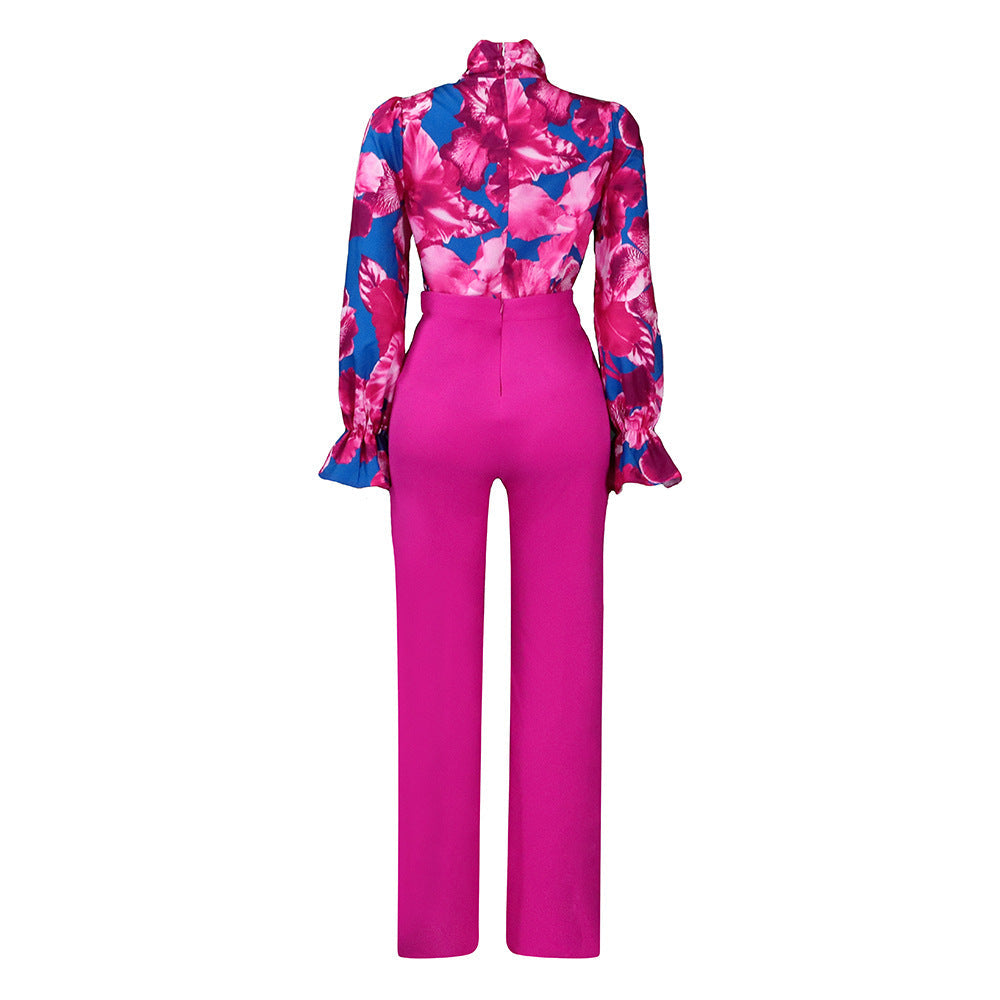 Casual Printed Long Sleeve Shirt Wide Leg Pants Sets