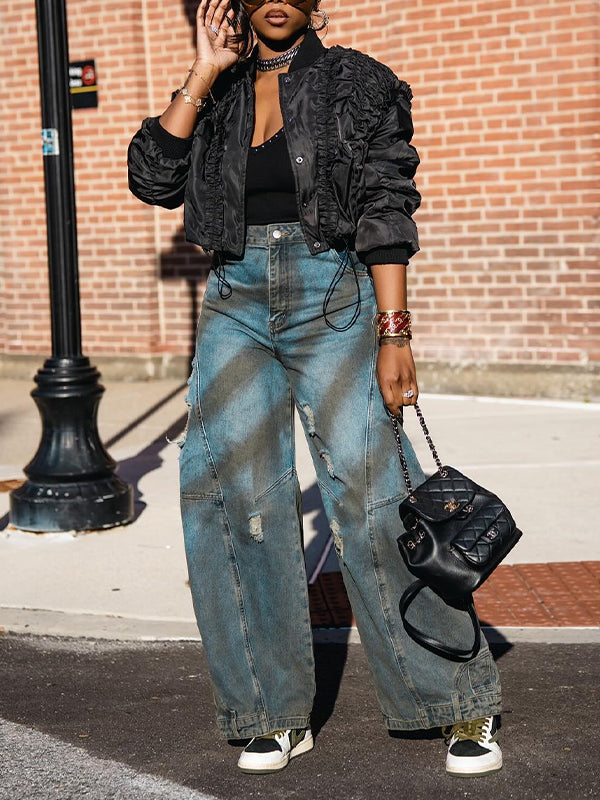 Distressed Wide-Leg Jeans