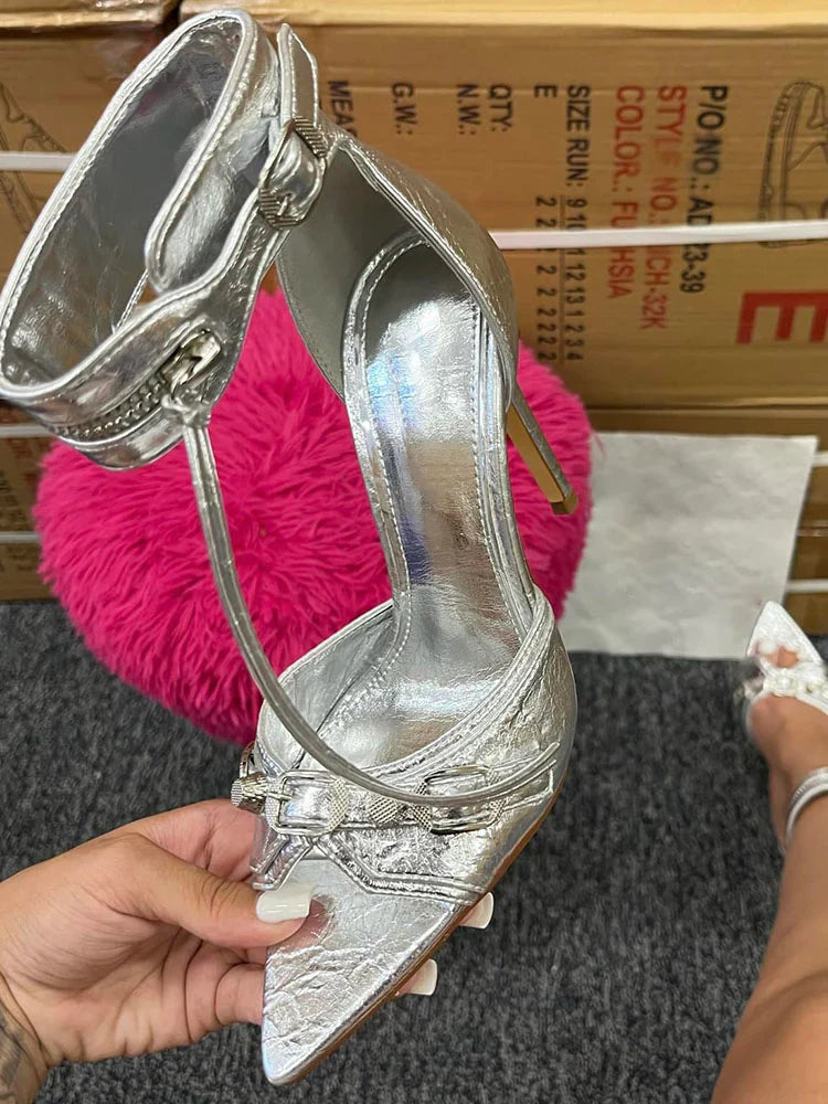 Ankle Zip Strap Pointed Toe Sandals