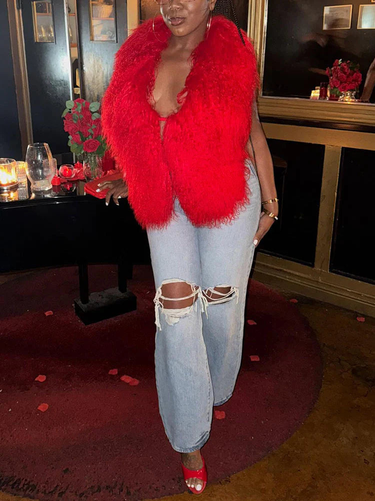 Mongolian Fur Halter Top