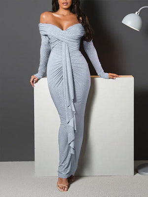 Schimmerndes schulterfreies Kleid