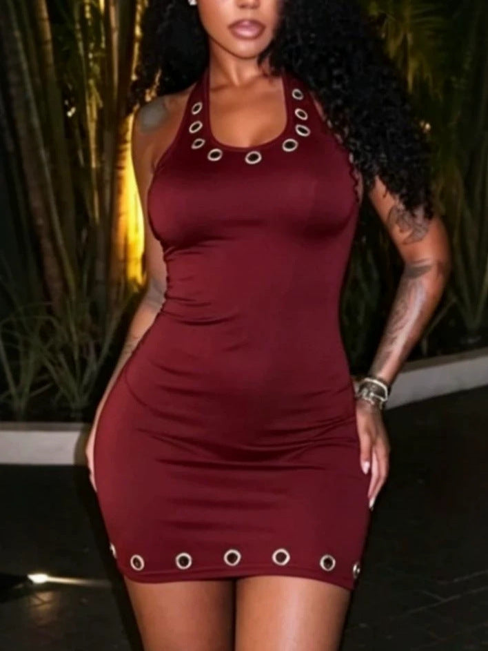 Stretch Halter Neck Backless Bodycon Dress for Party Wear