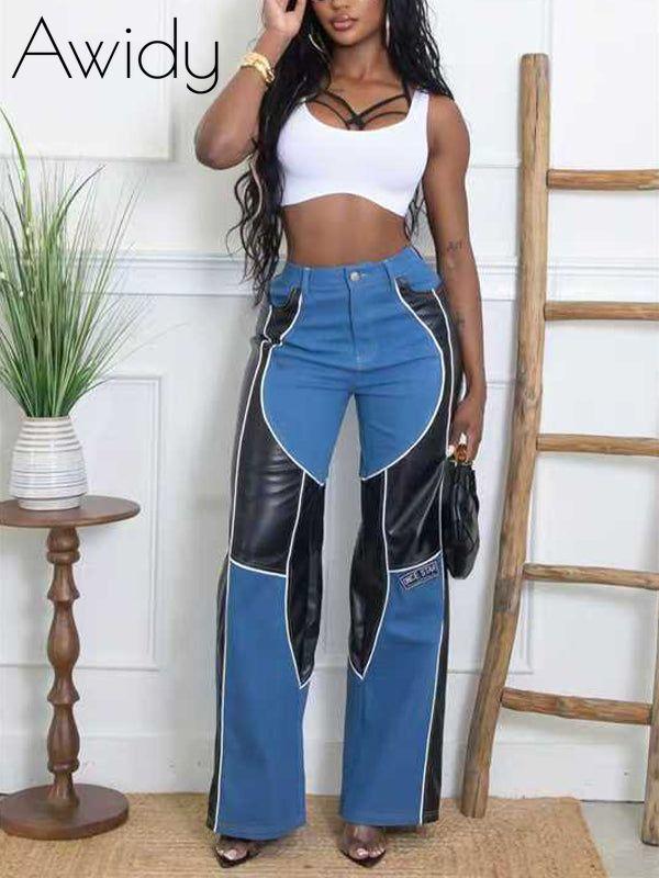Faux-Leather Combo Jeans