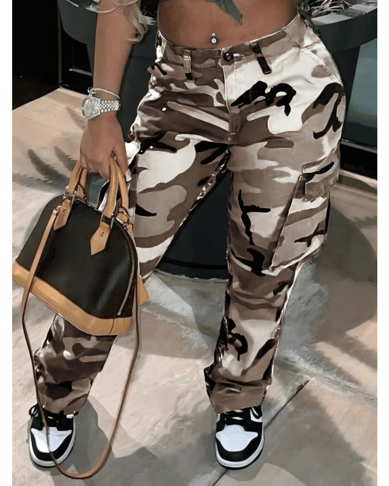High Waisted Camouflage Cargo Pants