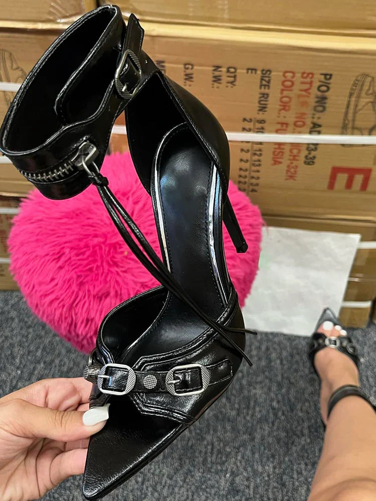 Ankle Zip Strap Pointed Toe Sandals