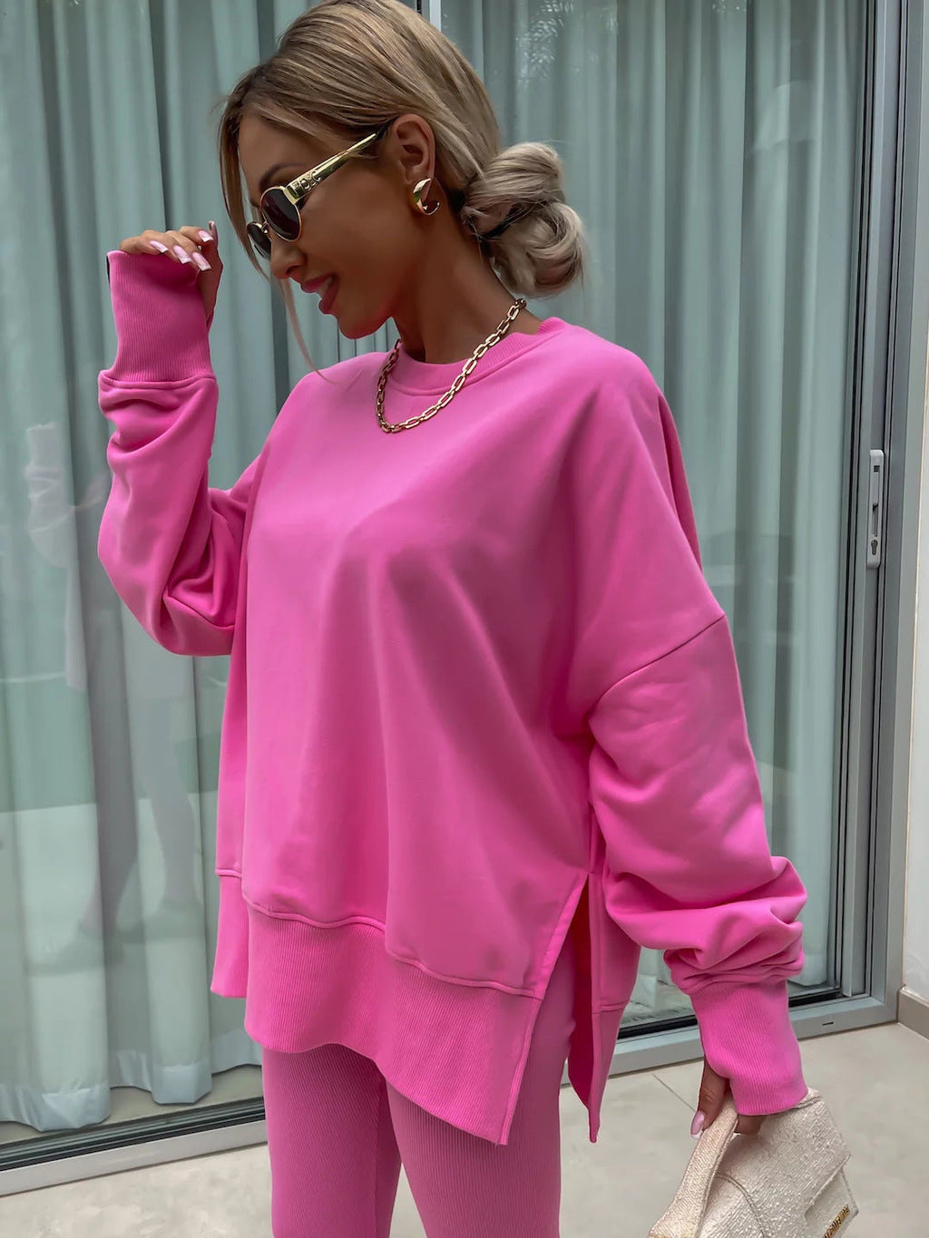 Casual Skinny Pants Loose Sweatshirt Set