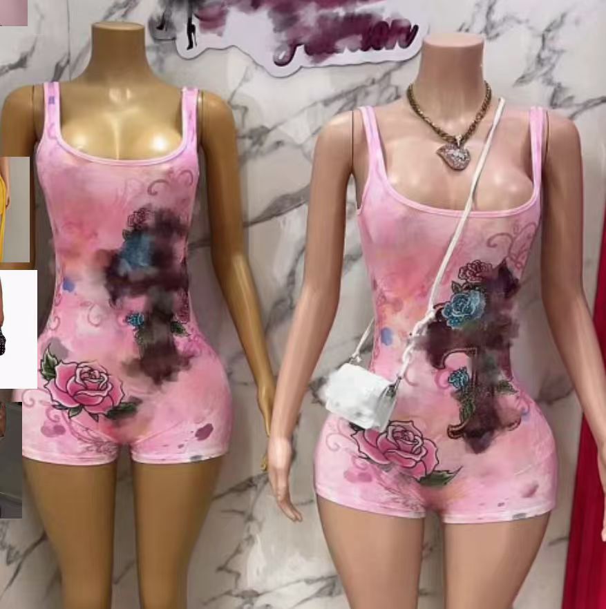 Pink Tie-Dye Beaded Cross Print Bodycon Dress for Party Wear