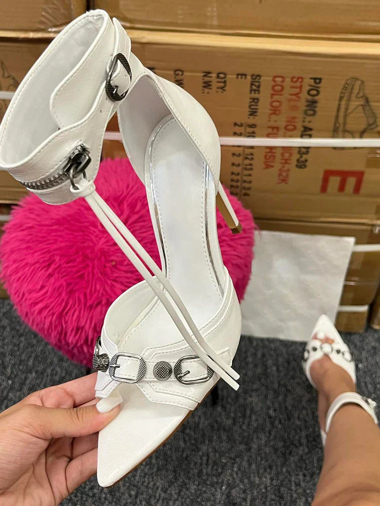 Ankle Zip Strap Pointed Toe Sandals