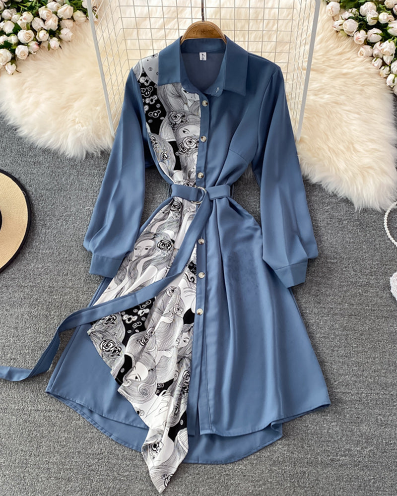 irregular lapel midi dress Blue ONESIZE