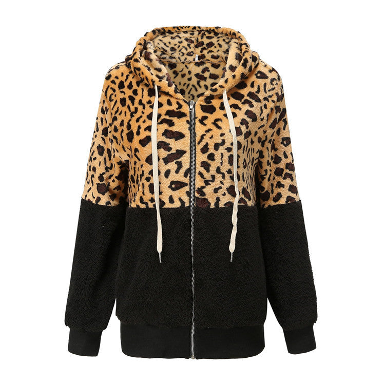 Leopard Print Patchwork Thickened Fleece Sweatshirt