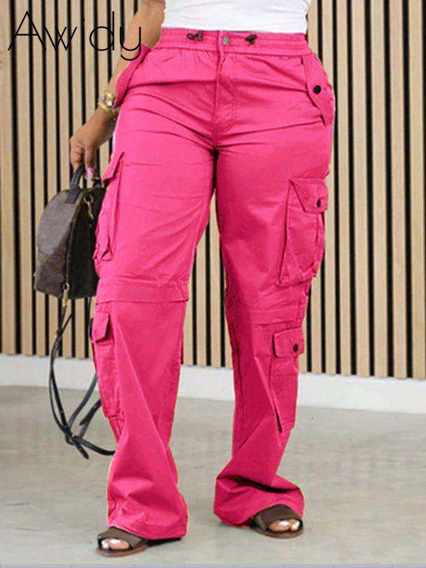 Solid Cargo Pants Pink