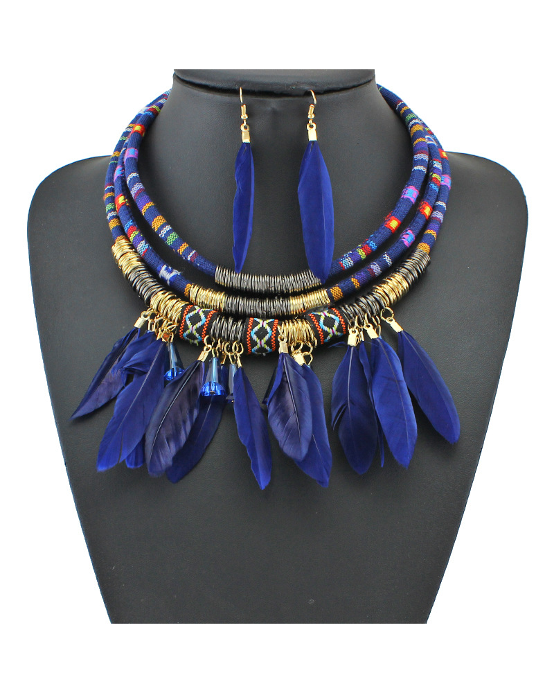 Bohemian feather necklace Blue