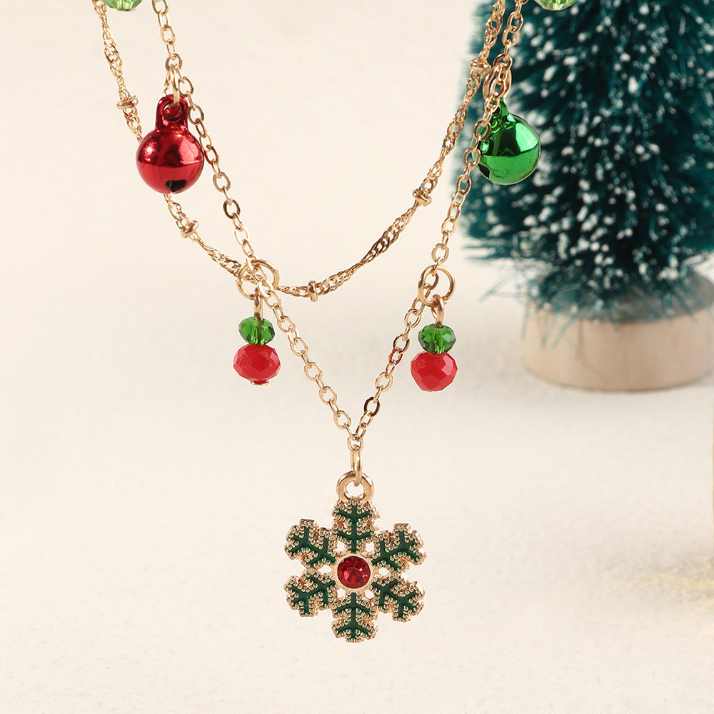 Christmas Bells and Snowflakes Double-Layer Collar Necklace