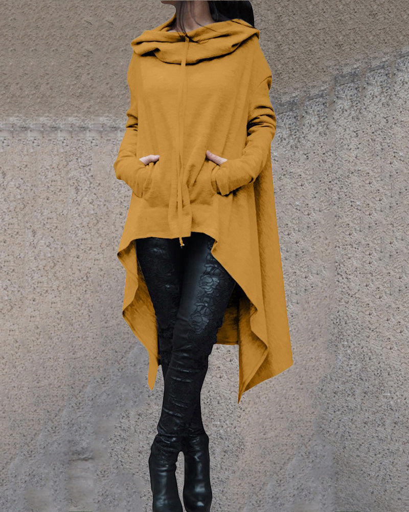 High Low Hoodie Dress MUSTARD