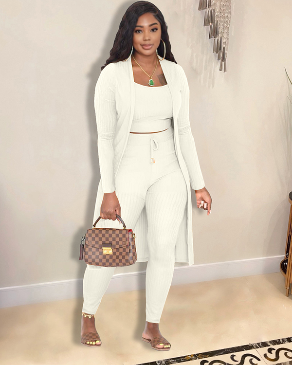 Chile 3PC Cardigan Set WHITE