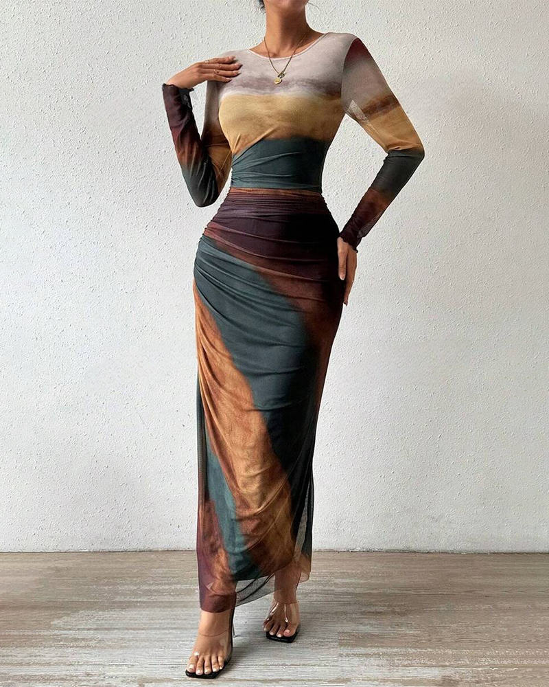 Viral Printed Bodycon Dress Navy