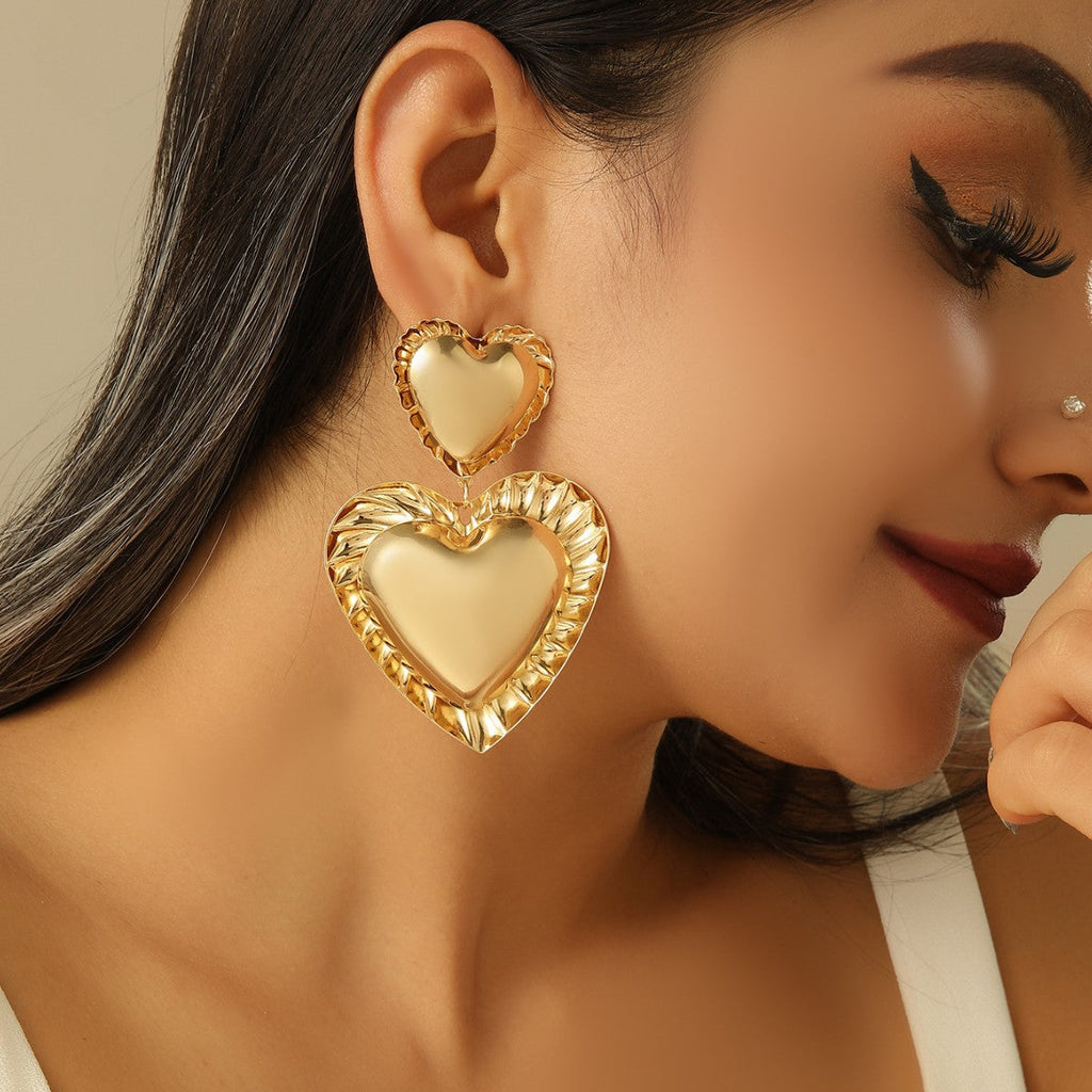 Heart-Shaped Teardrop Vintage Metal Earrings
