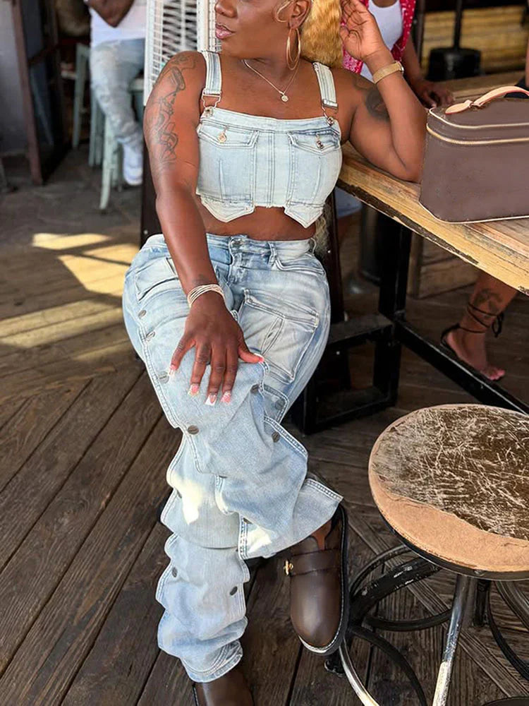 Snap Button Cargo Jeans
