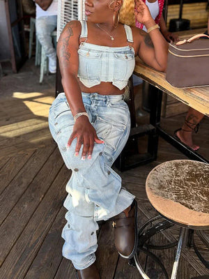 Snap Button Cargo Jeans