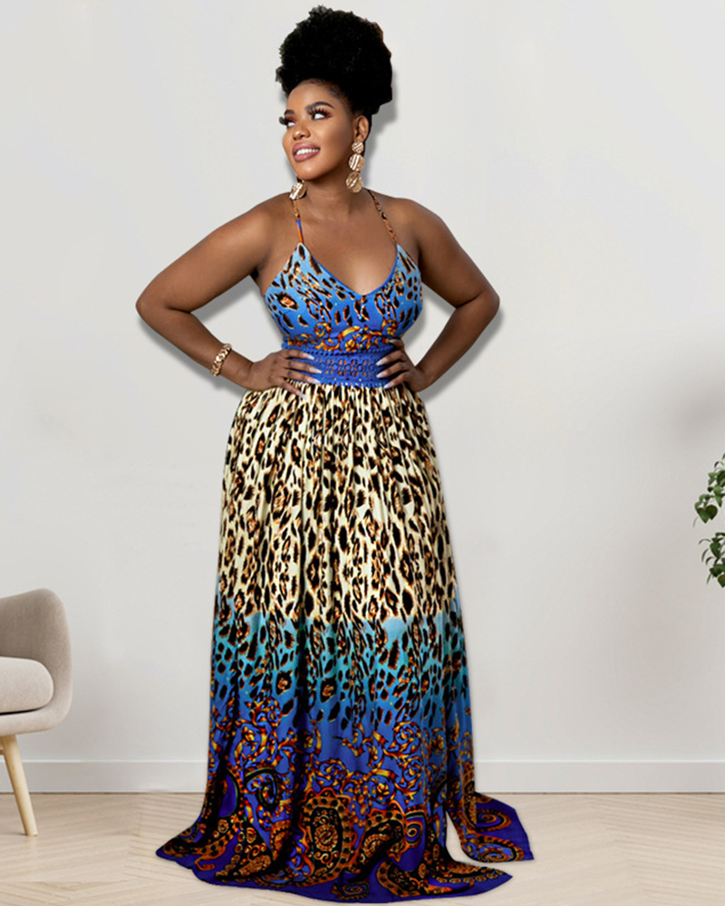 Baroque leopard maxi dress Blue