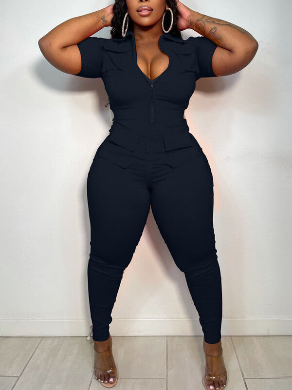 Zip-Front Cargo Jumpsuit--Clearance