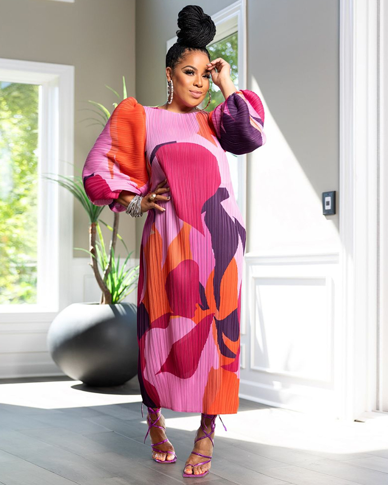 Twirl in Color Pleated Dress One size fits up to 3XL Pink