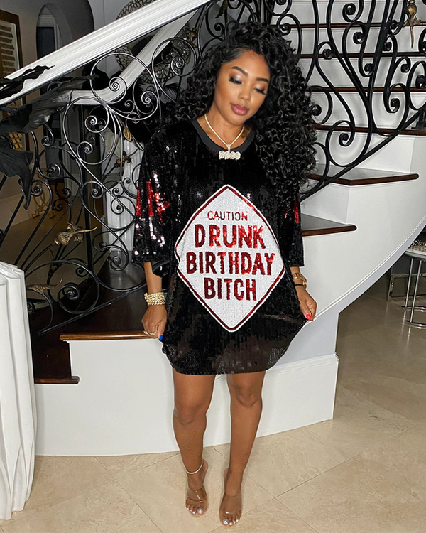 Everlee Sequin Dress Black-red