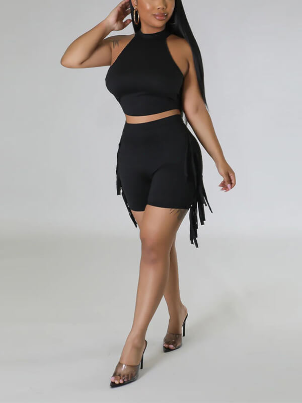 Set aus ärmellosem Top und Fransenshorts – Ausverkauf