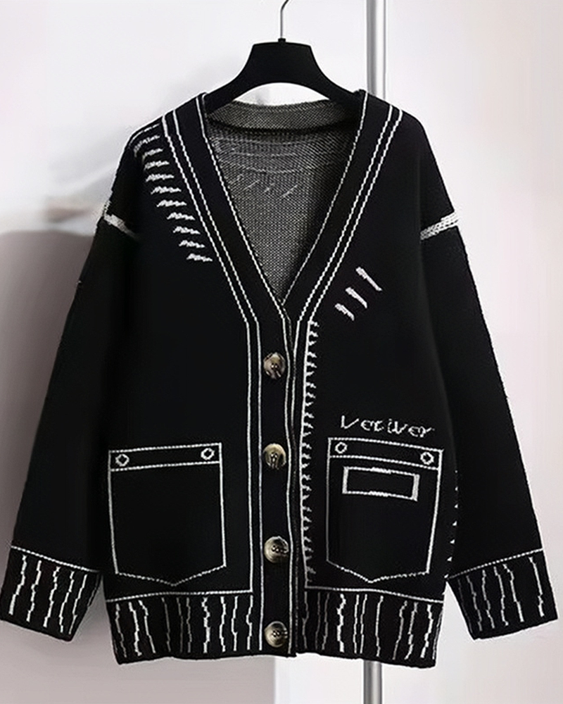 Geo pattern cardigan Black