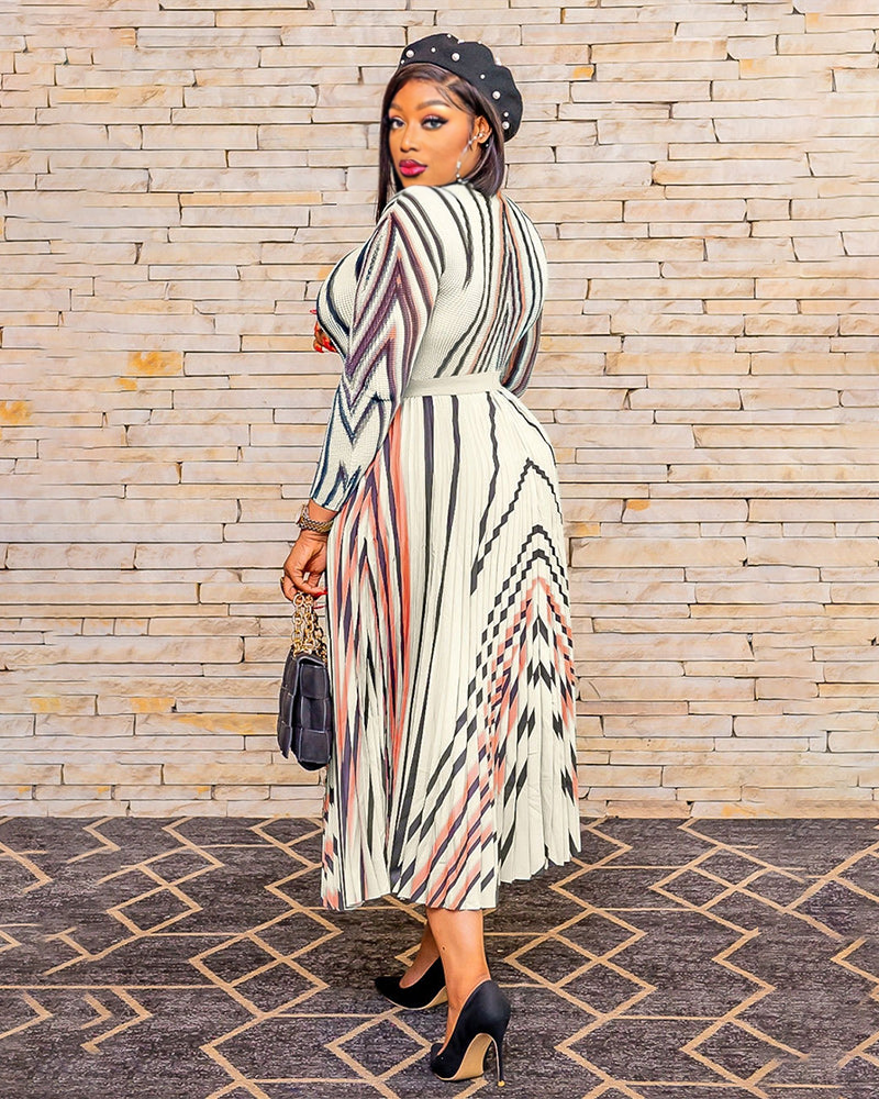 wave stripe print maxi dress