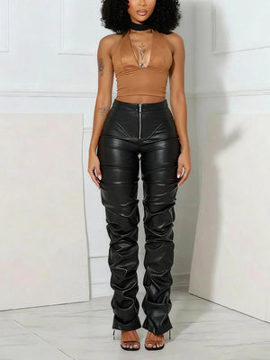 Ruched Leather Pants