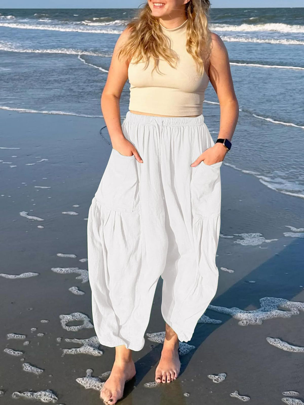 Casual High Waist Cotton Linen Wide Leg Pants