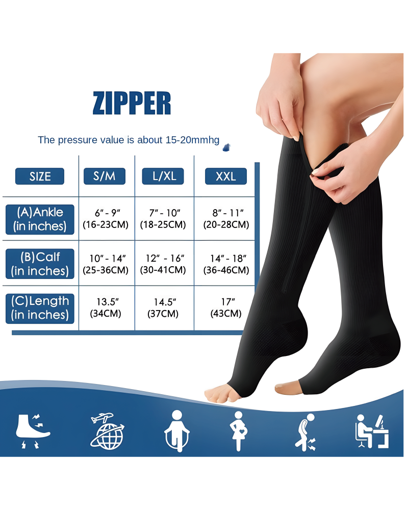 Zipper Compression Socks Open Toe