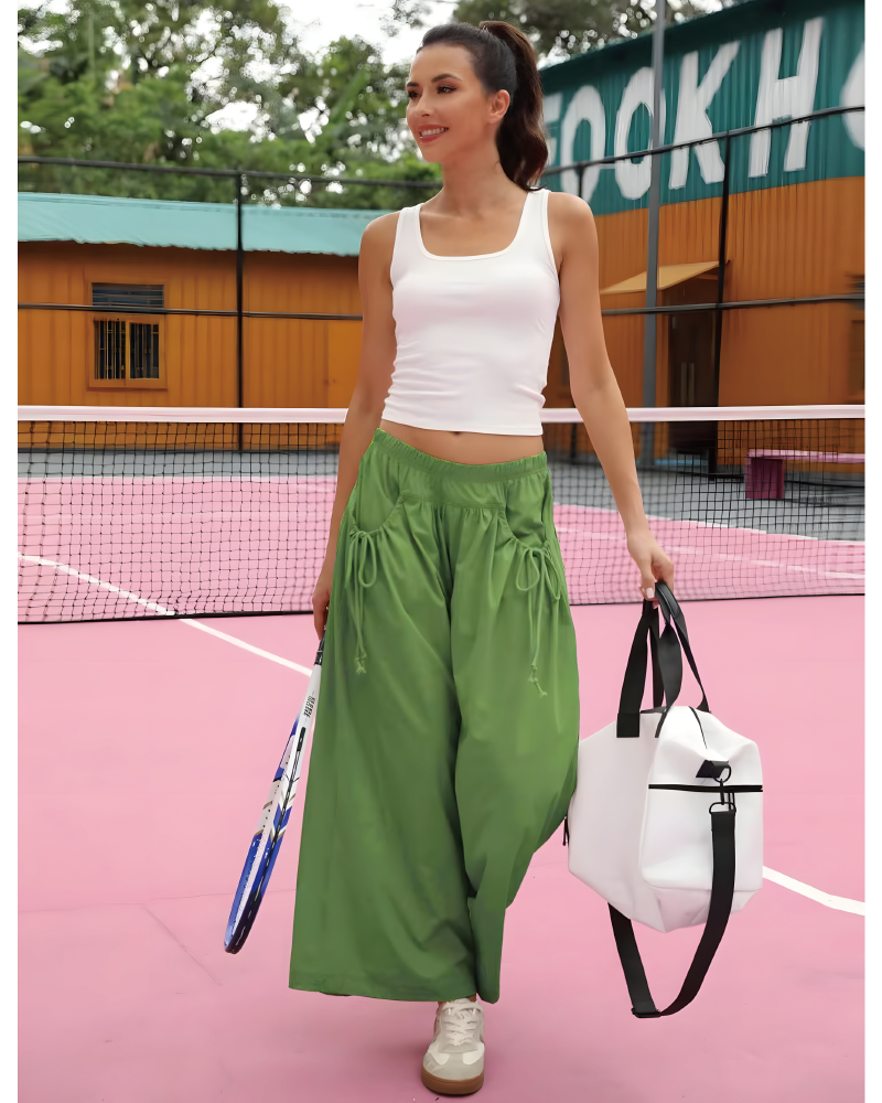 Wide Leg Paratrooper Pants Green